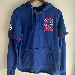 47 Blue Cubs Baseball Men's Pullover Hoodie Patched Buttons Sports Small
